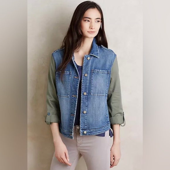 Pilcro and the Letterpress Jackets & Blazers - Anthropology Pilcro Denim Army Khaki Green Jean Jacket Women's Size Large